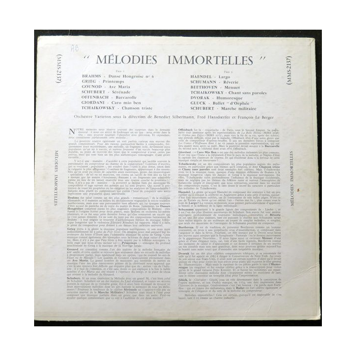 DISQUE 33 TOURS : Mélodies immortelles Orchestre Varieton