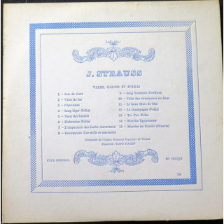 DISQUE 33 TOURS : Club Mondial du Disque J. Strauss Valses, Galop et Polkas