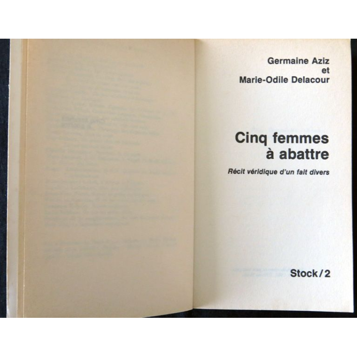 Cinq femmes à abattre de Germaine Aziz M.O Delacour aux Editions Stock 2