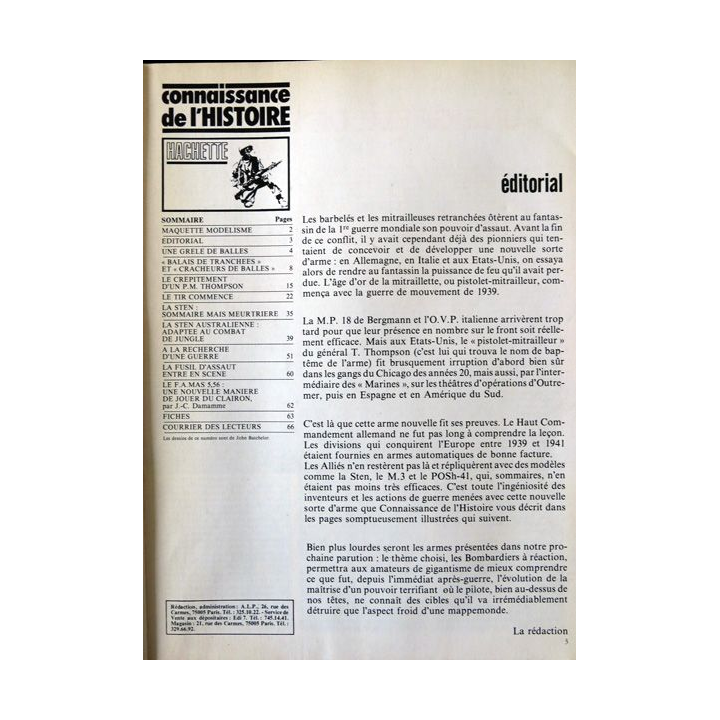 MAGAZINE : Connaissance de l'Histoire N° 21 Février 1980 - Les mitraillettes