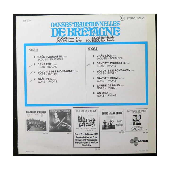 DISQUE 33 TOURS : Dansestraditionnelles de Bretagne