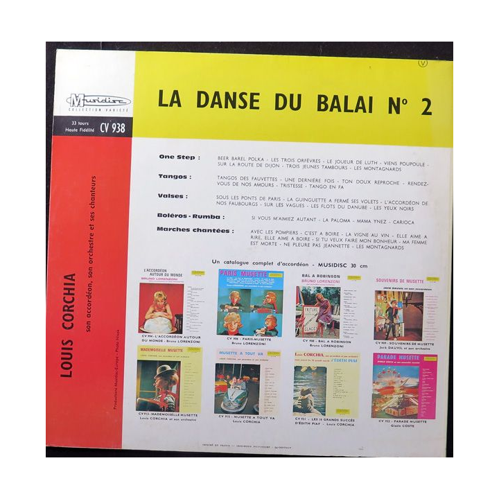DISQUE 33 TOURS : La Danse du Balai n° 2 Louis Corchia et son accordéon son orchestre et ses chanteurs