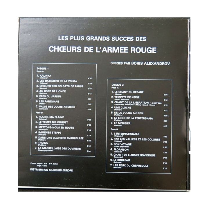 Album 2 disques 33 tours des plus grands succès des choeurs de l'Armée rouge 