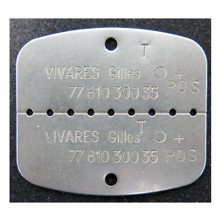 Plaque d'identité militaire matriculée nominative 
