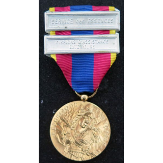 FRANCE : médaille d'or de la défense nationale métal doré avec barrettes Service des Essences 