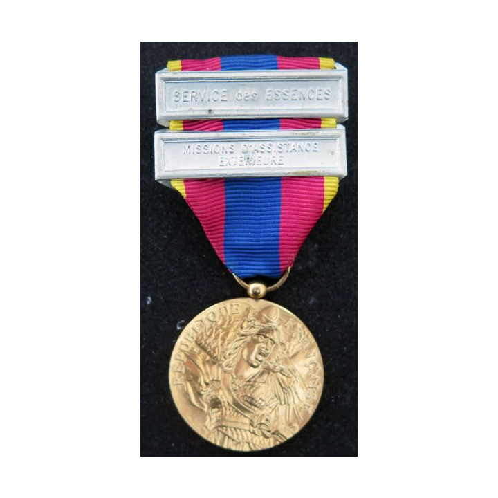FRANCE : médaille d'or de la défense nationale métal doré avec barrettes Service des Essences 