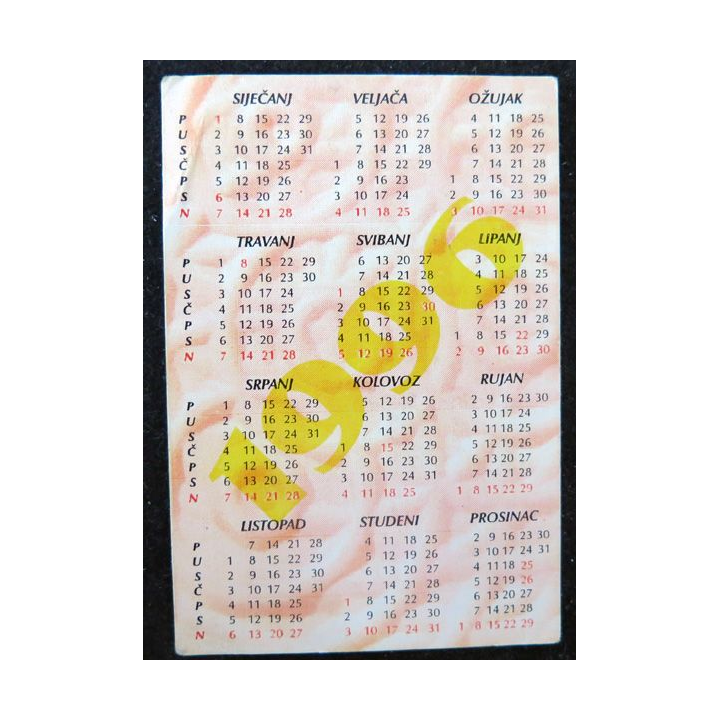 Carte de voeux avec calendrier de la société de sérigraphie sur soie à Ploce