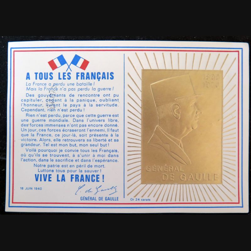 Carte de 1° jour du comité national du mémorial du Général de Gaulle