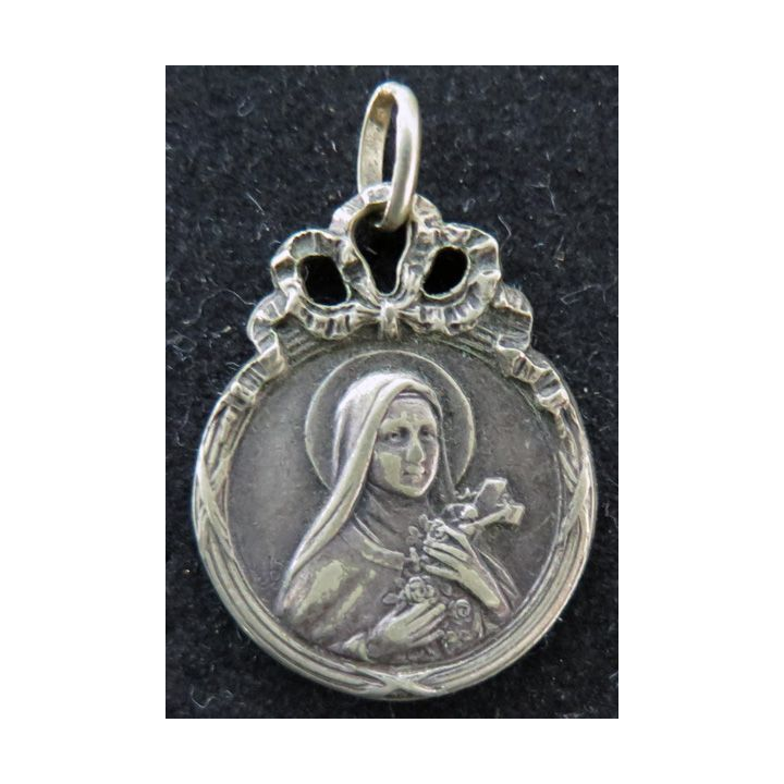 Médaille enmétal argenté Rosarum imbrem e. coelo effundam diamètre 2 cm