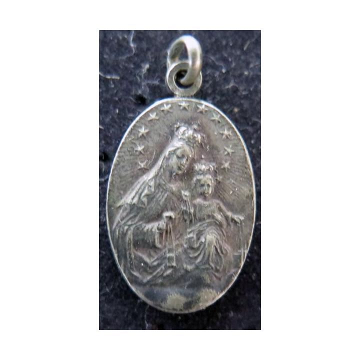 Médaille en métal argenté du Coeur de jésus et de Marie largeur 1,2 cm