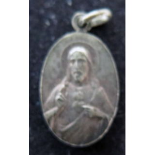 Médaille en métal argenté du Coeur de jésus et de Marie largeur 1,2 cm