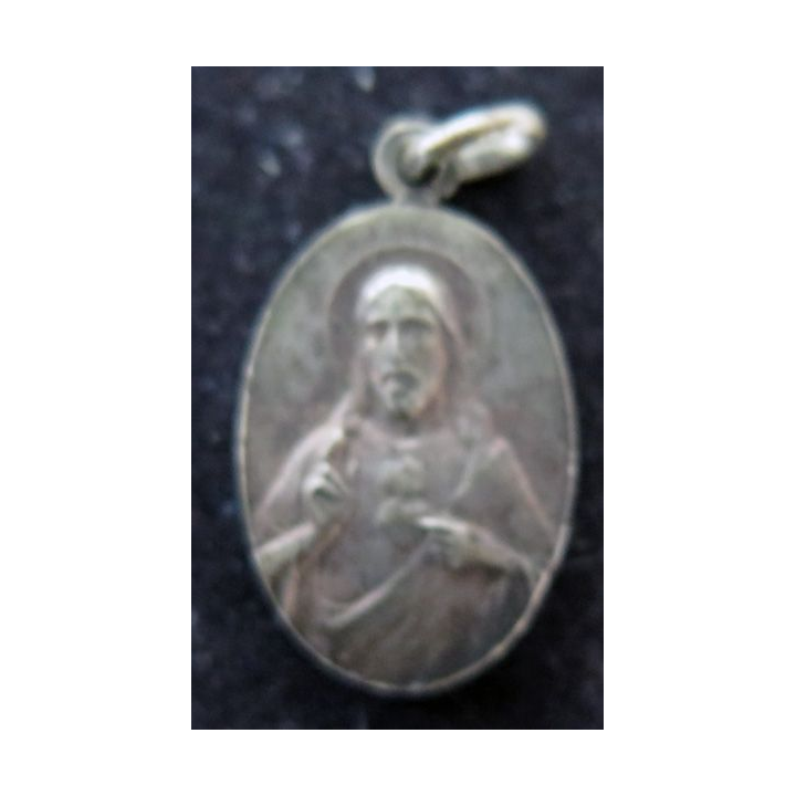Médaille en métal argenté du Coeur de jésus et de Marie largeur 1,2 cm