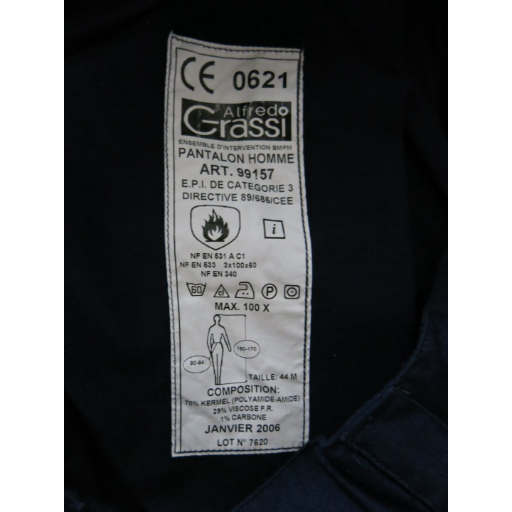 Pantalon d'intervention du Bataillon de Marins Pompiers BMPM taille 44 M  traité Anti feu neuf