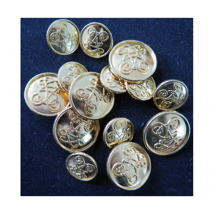 LOT de 6 boutons bombés striés dorés de veste de 2,6 cm de diamètre et 8 boutons de manches de 1,8 cm