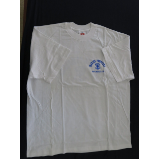 Tee shirt de sport BMPM taille XL blanc de fabrication Hanès avec sérigraphie