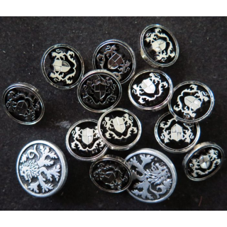 LOT de 2 boutons métal argentés de veste de 2 cm et 12 boutons de chemisier de 1,6 cmde diamètre 