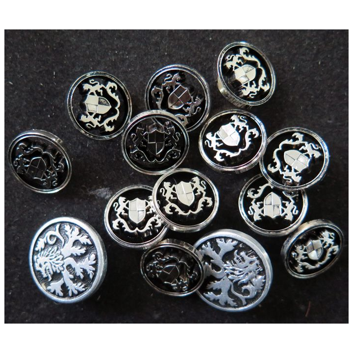 LOT de 2 boutons métal argentés de veste de 2 cm et 12 boutons de chemisier de 1,6 cmde diamètre 