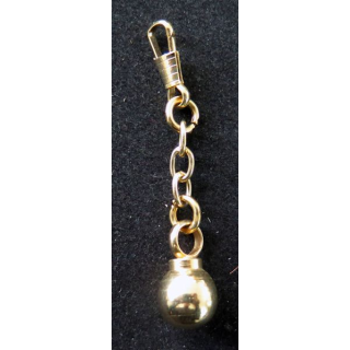 Bouton métal de type boule dorée avec chainette 1 cm de diamètre 4cm de long