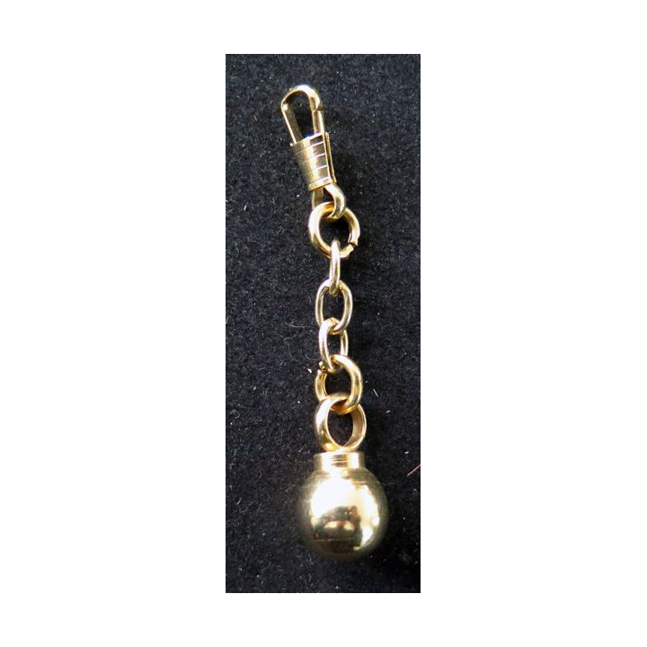 Bouton métal de type boule dorée avec chainette 1 cm de diamètre 4cm de long