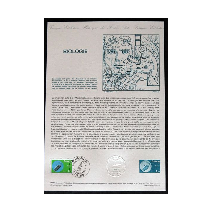 Document philatéliques : Collection historique du timbre poste français Biologie