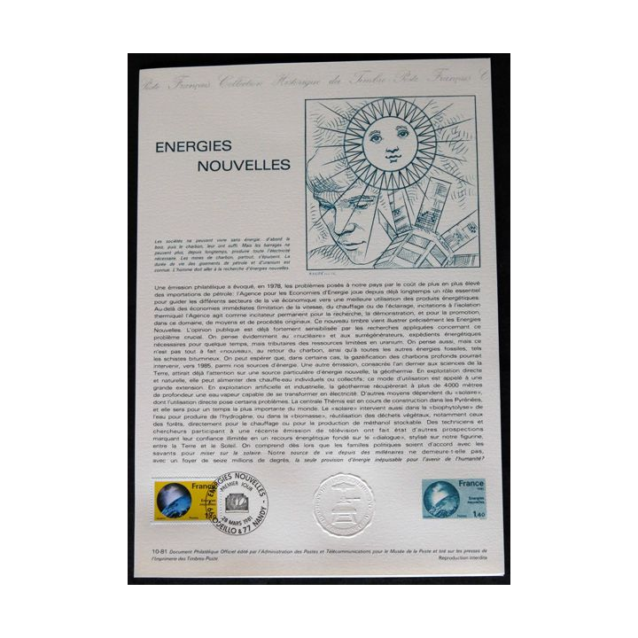Document philatéliques : Collection historique du timbre poste français Energies nouvelles