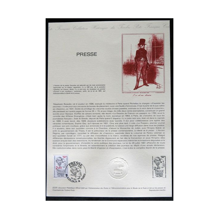 Document philatéliques : Collection historique du timbre poste français "Presse"