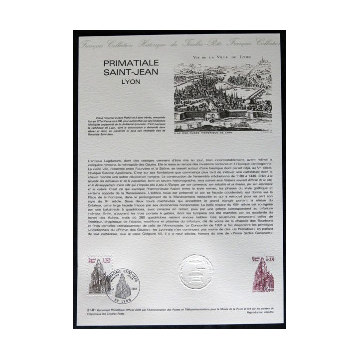 Document philatéliques : Collection historique du timbre poste français "Primatiale Saint-Jean Lyon"