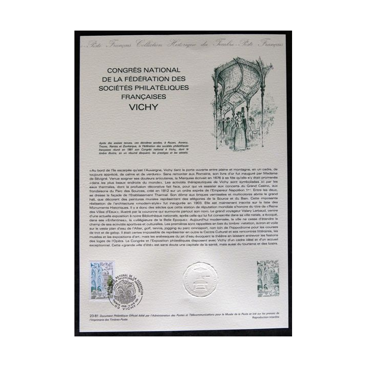 Documents philatéliques : Collection historique du timbre poste français "Congès national de Vichy"