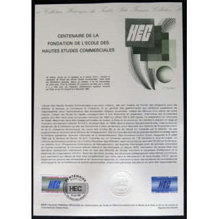 Documents philatéliques : Collection historique du timbre poste français "Centenaire de la fondation de l'école HEC"