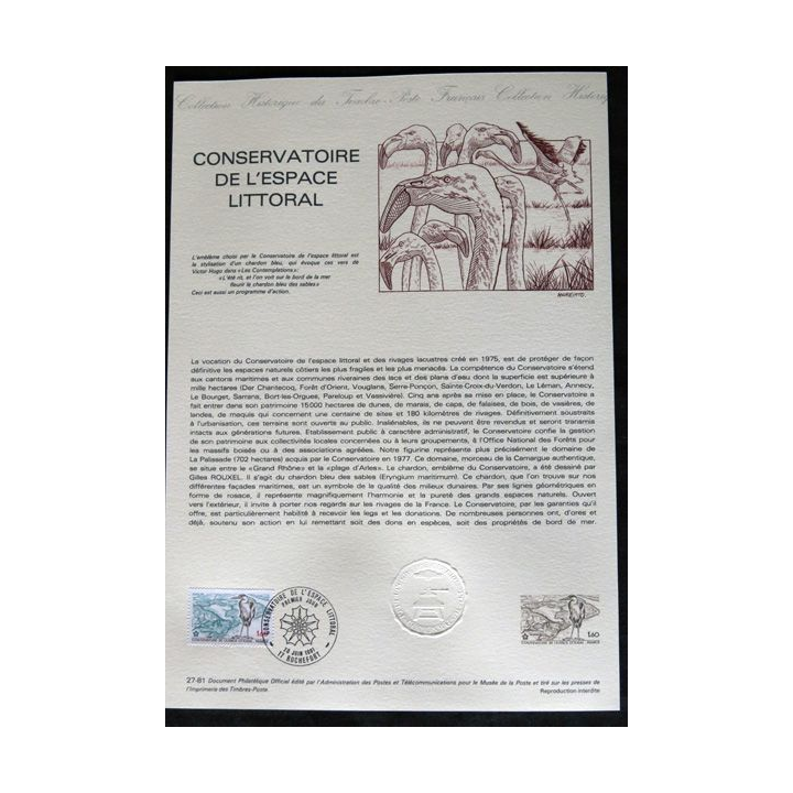 Documents philatéliques : Collection historique du timbre poste français "Conservatoire de l'espace littoral"