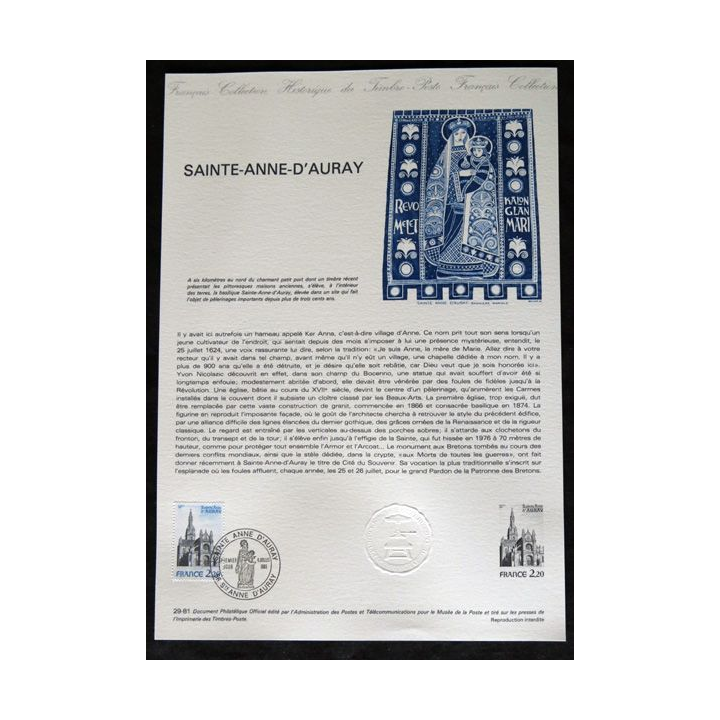Documents philatéliques : Collection historique du timbre poste français "Sainte-Anne-d'Auray"