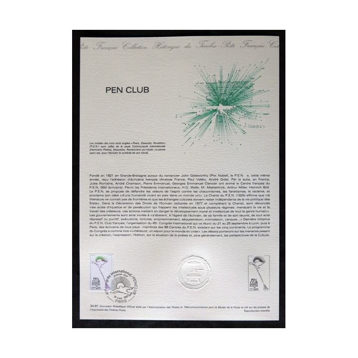 Documents philatéliques : Collection historique du timbre poste français "Pen Club"