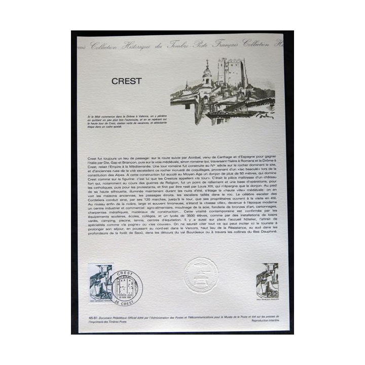 Documents philatéliques : Collection historique du timbre poste français "Crest"