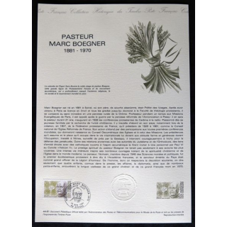 Documents philatéliques : Collection historique du timbre poste français "Pasteur Marc Boegner 1881 - 1970 "