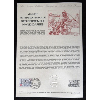 Documents philatéliques : Collection historique du timbre poste français "Année internationale des personnes handicapées"