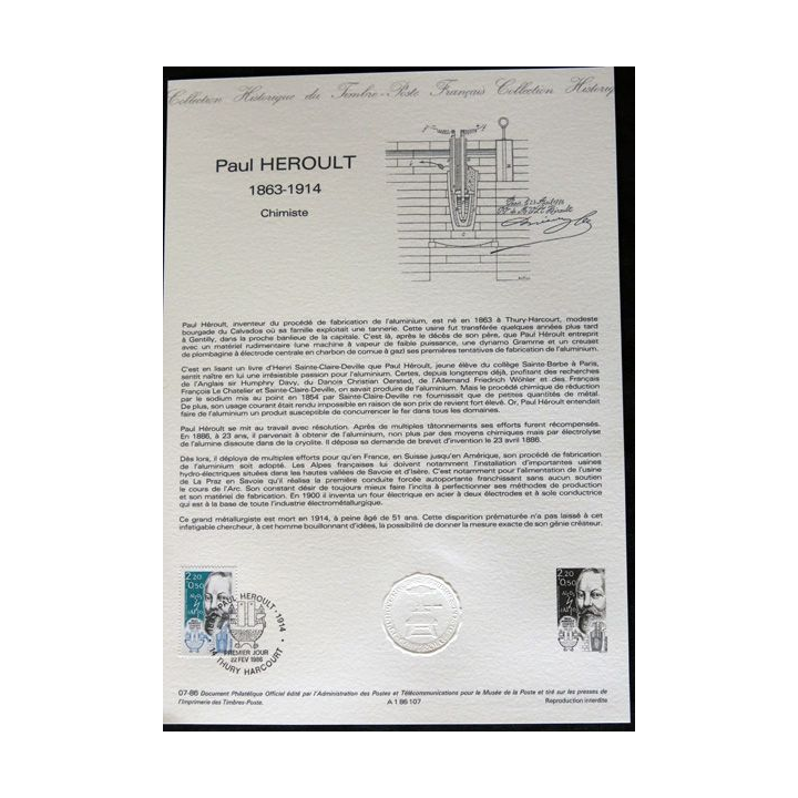 Documents philatéliques : Collection historique du timbre poste français "Paul Heroult 1863 - 1914"