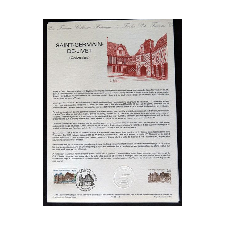 Documents philatéliques : Collection historique du timbre poste français "Saint-Germain-de-Livet (Calvados)"