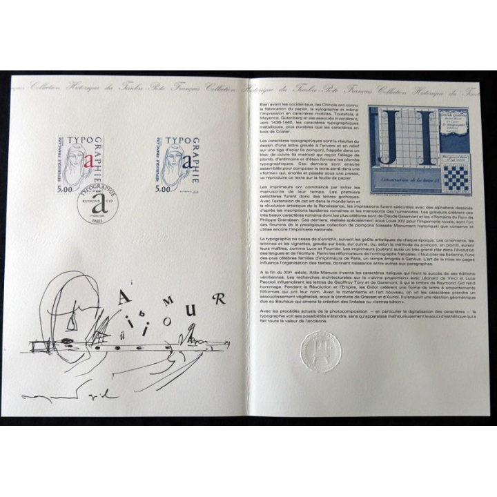Document philatéliques : Collection historique du timbre poste français "La Typographie Raymond Gid"