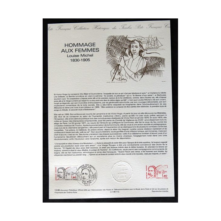 Documents philatéliques : Collection historique du timbre poste français "Hommage aux femmes Louise Michel 1830 - 1905"