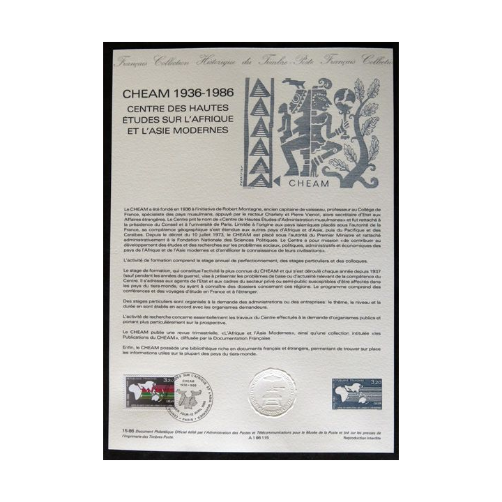 Documents philatéliques : Collection historique du timbre poste français "CHEAM 1936 - 1986"