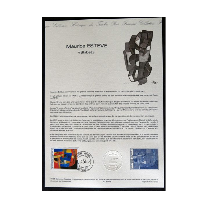 Documents philatéliques : Collection historique du timbre poste français "Maurice Estève - Skibet"