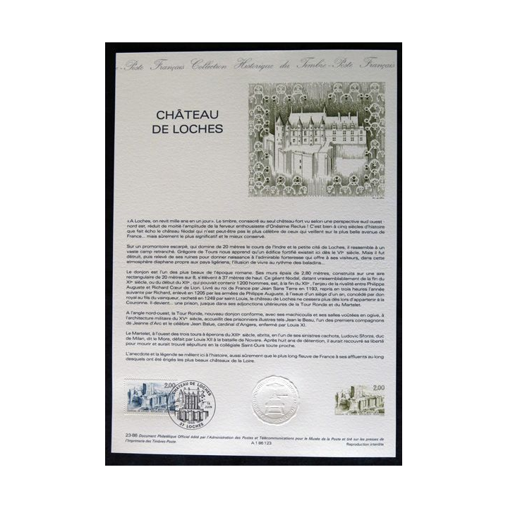 Documents philatéliques : Collection historique du timbre poste français "Château de Loches"