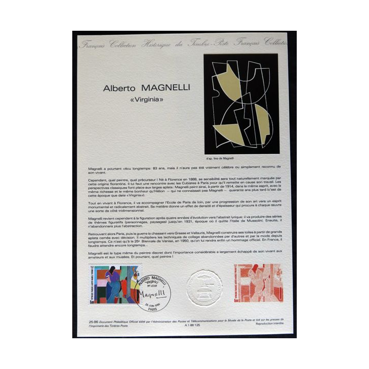 Documents philatéliques : Collection historique du timbre poste français "Alberto Magnelli - Virginia"