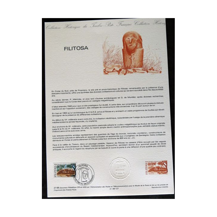 Documents philatéliques : Collection historique du timbre poste français "Filitosa"