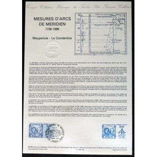 Documents philatéliques : Collection historique du timbre poste français "Mesures d'arcs de méridiens 1736 - 1986"