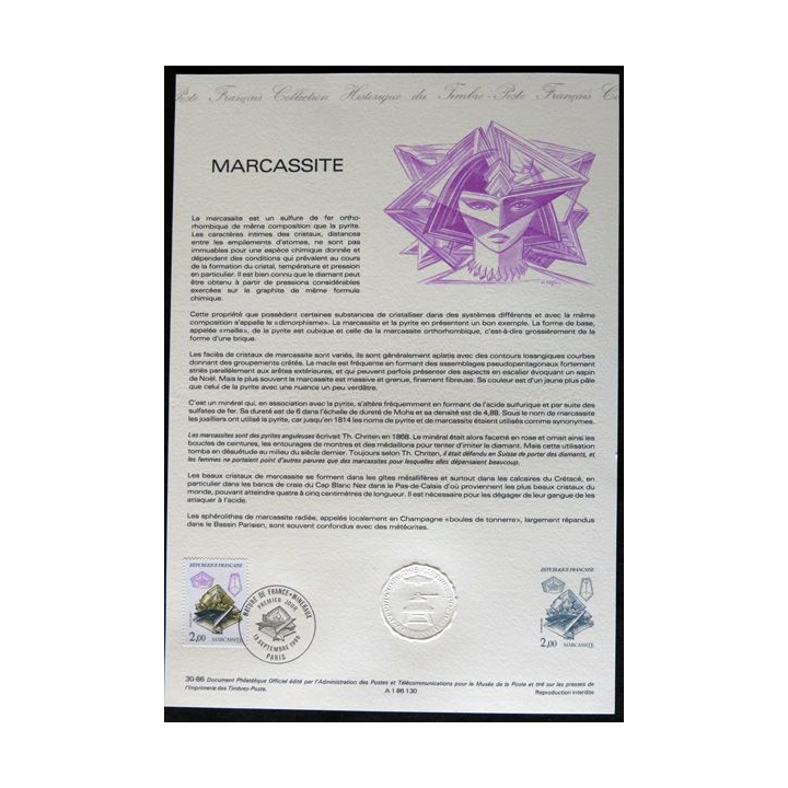Documents philatéliques : Collection historique du timbre poste français "Marcassite"