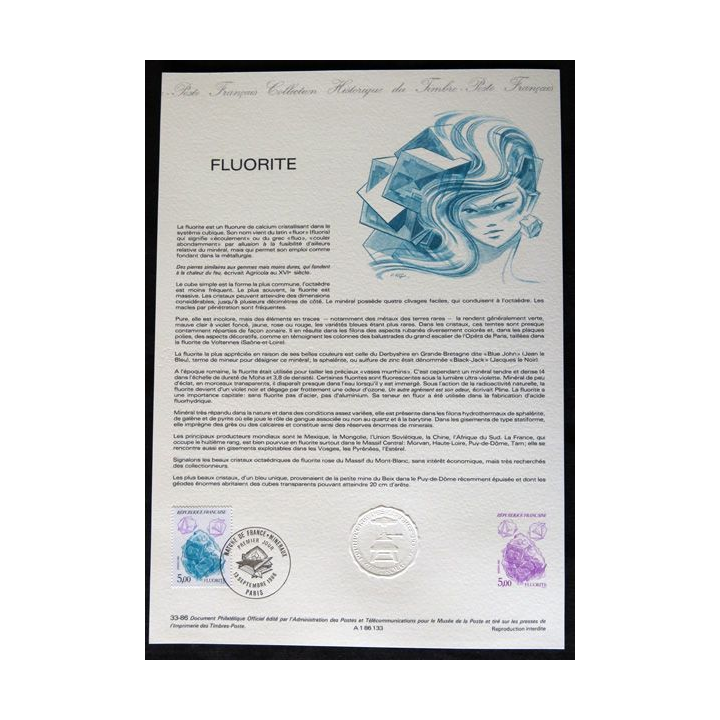 Documents philatéliques : Collection historique du timbre poste français "Fluorite"