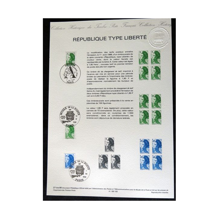 Documents philatéliques : Collection historique du timbre poste français "République type Liberté"