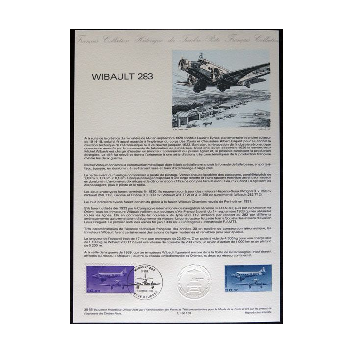 Documents philatéliques : Collection historique du timbre poste français "Wibault 283"