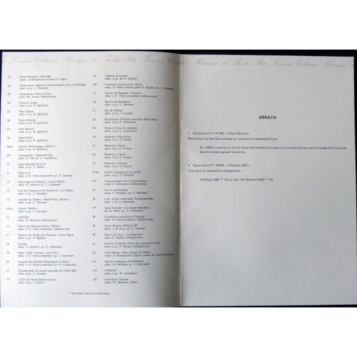 Documents philatéliques : Collection historique du timbre poste français "Sommaire des documents philatéliques 1986"